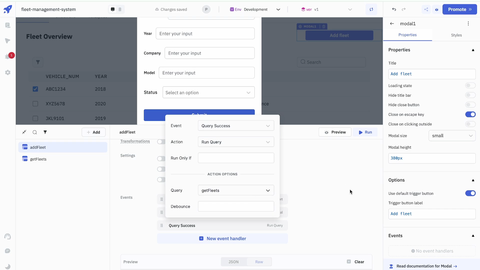 ToolJet - Fleet Managament Adding Event Handlers