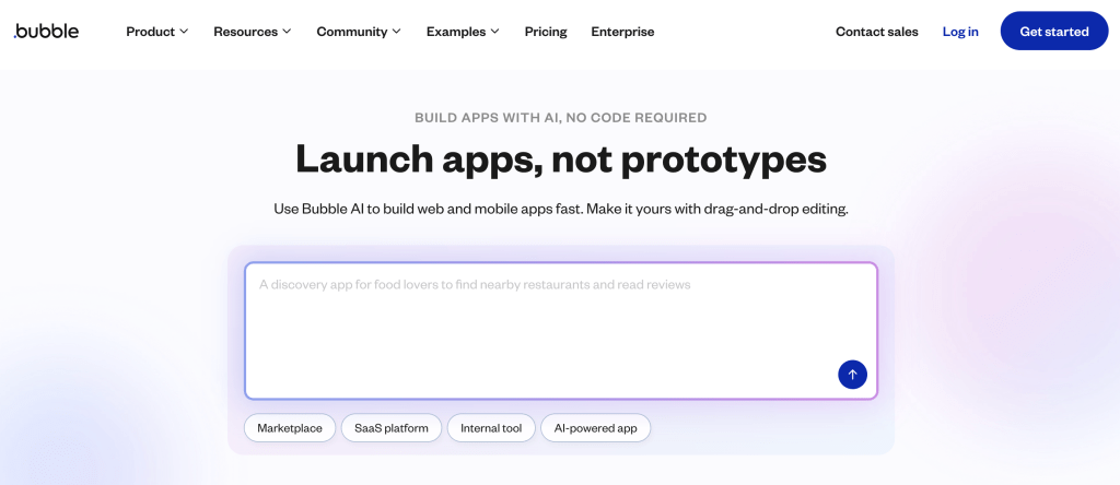 Bubble homepage: Bubble.io vs Retool