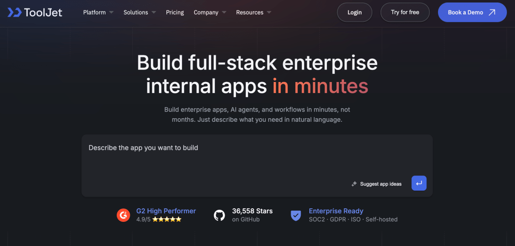 ToolJet homepage: ToolJet vs Mendix