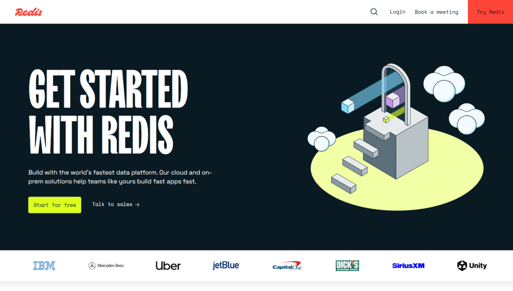 homepage of Redis official website, a database management tool.
