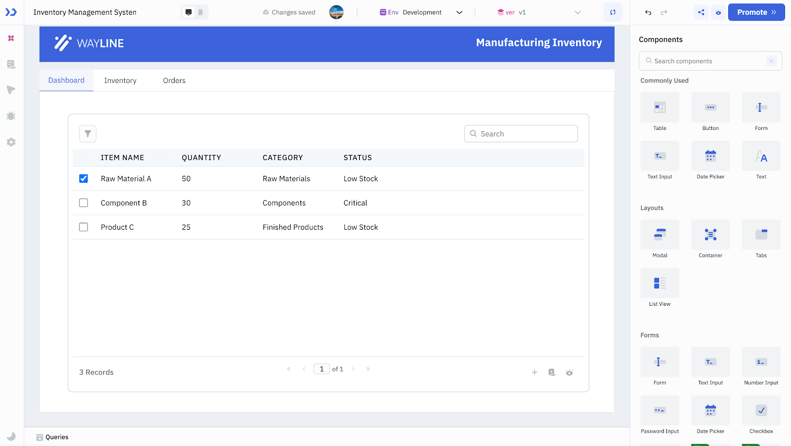 Third step in creating an inventory management application: Use AI to customize the generated application to your specific needs. 