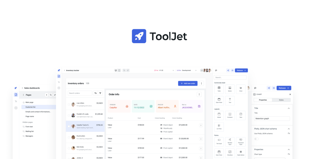 AI-powered, open-source, low-code, no-code platform designed for building custom internal tools and applications with ease-ToolJet