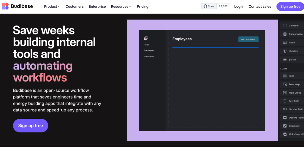 Best open-source low-code platform to build applications by connecting databases, spreadsheets, and APIs-Budibase