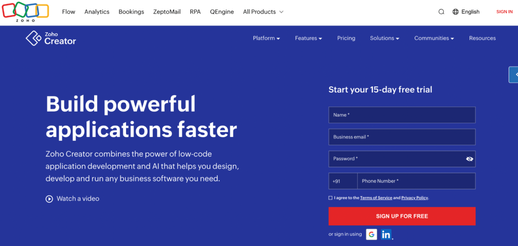 Best low-code platform for building custom business applications-Zoho creator