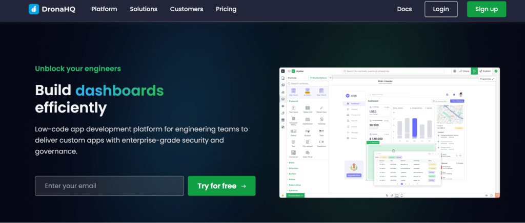 Low-code platform that enables citizen app development of internal tools and operational apps-DronaHQ