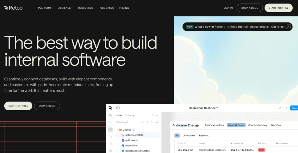 Retool- strong Zoho alternative for companies building admin panels, approval tools, and dashboards.