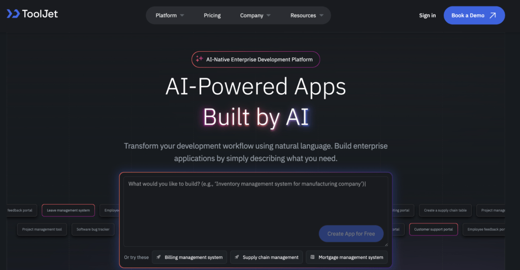 ToolJet-an ideal Zoho alternative for businesses that want complete control over their infrastructure and data for building internal tools, admin panels, and dashboards at 10X speed.