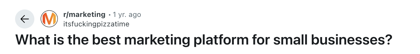 Question on Reddit about Marketing tools for small business