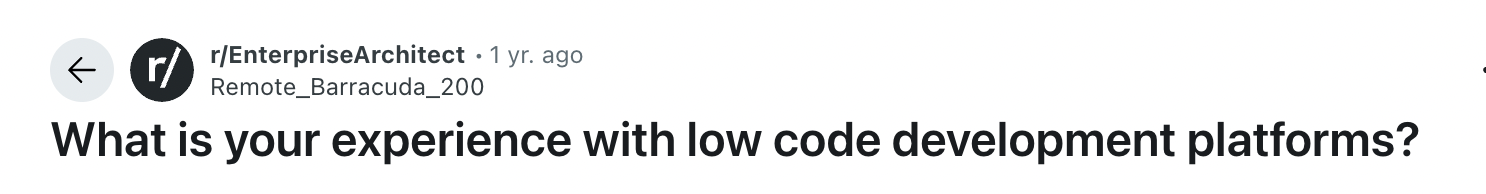 Query about low-code experience on Reddit