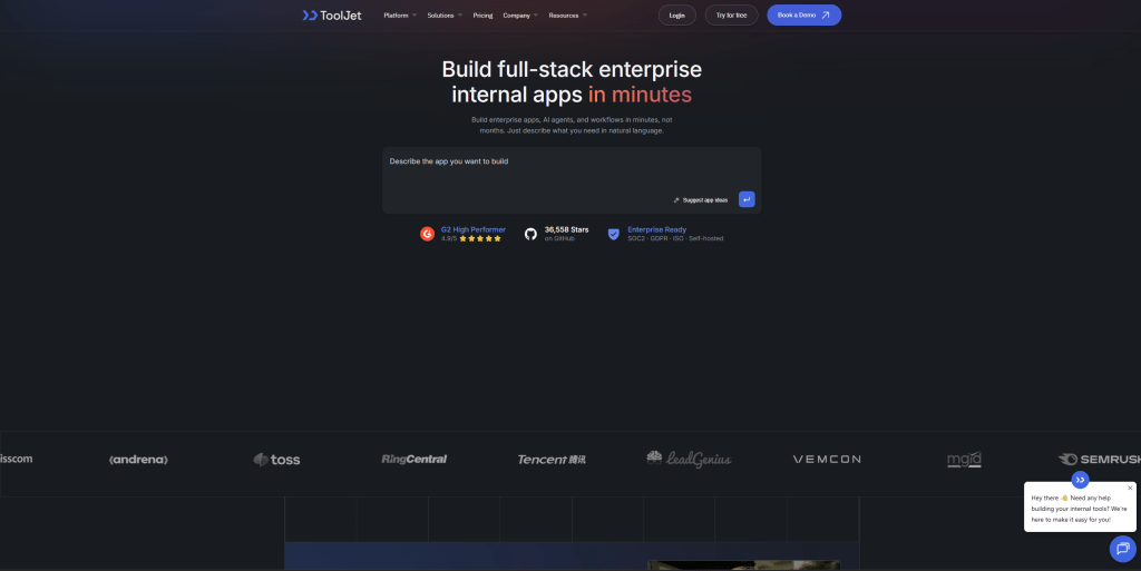 tooljet_website_main_page_superblocks_alternatives