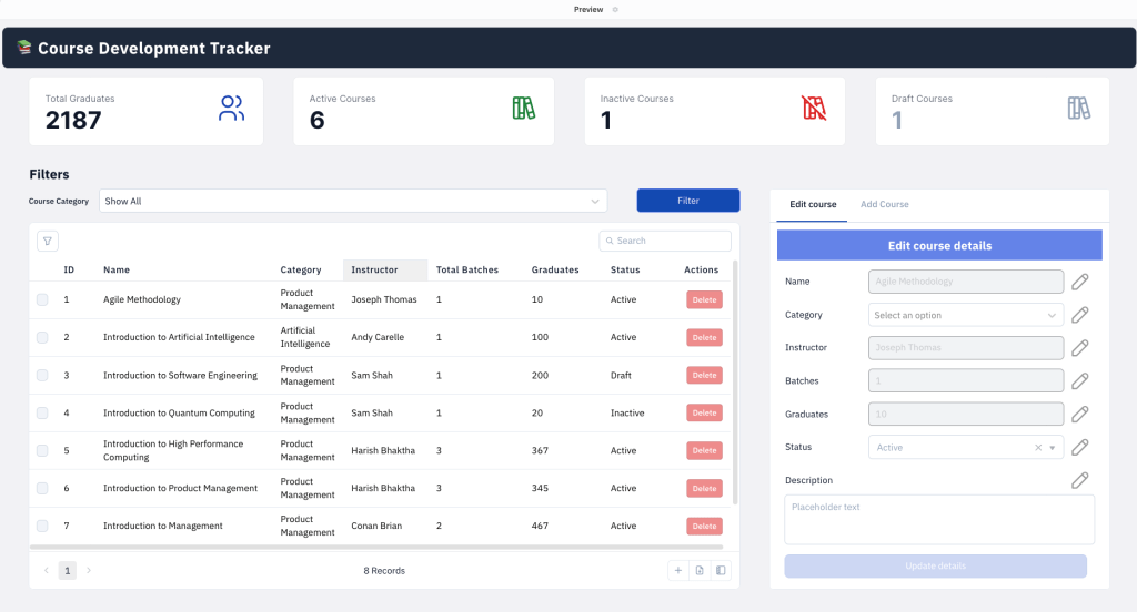 How to Build a Learning Management Dashboard Using ToolJet