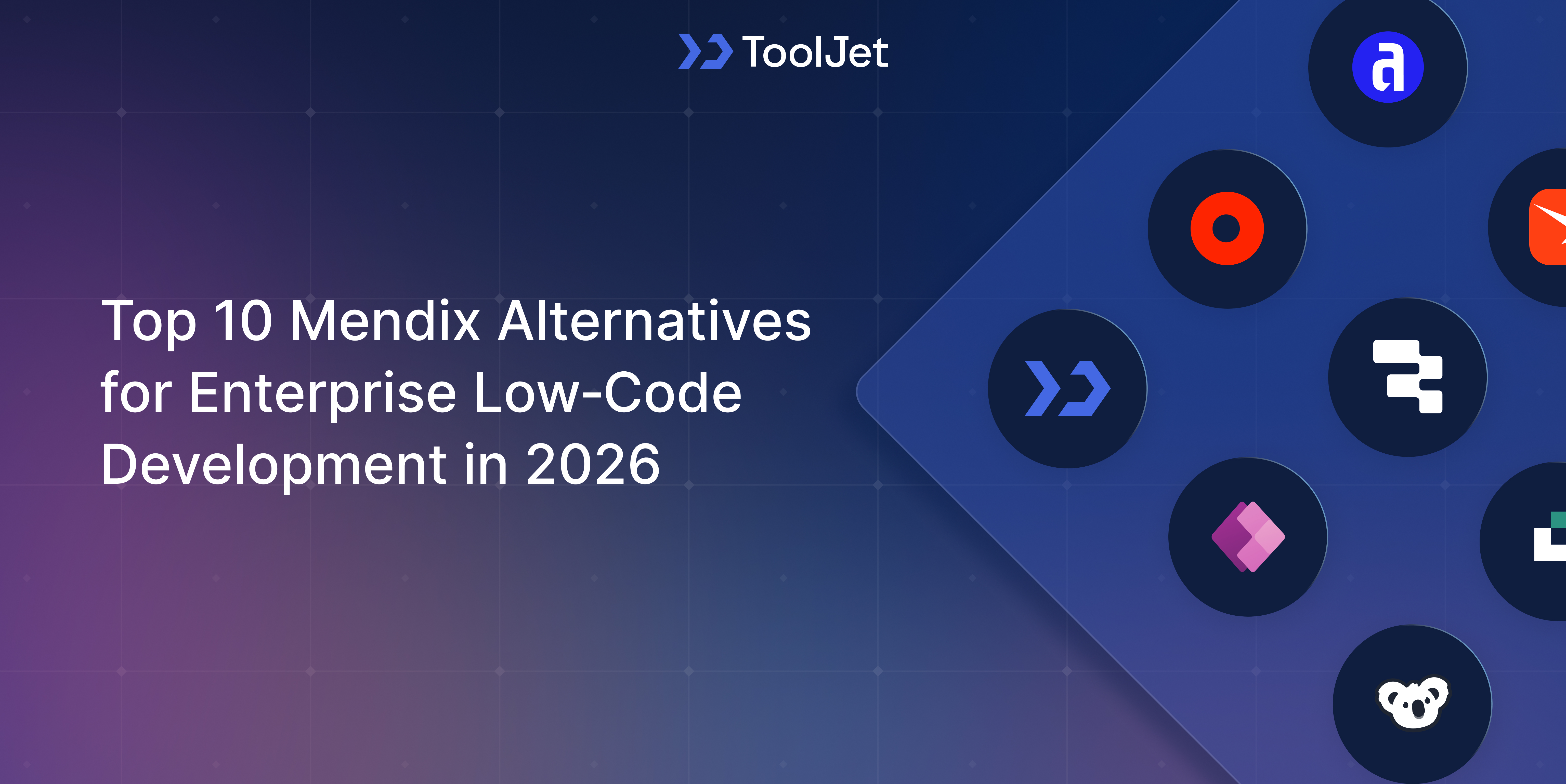 Comparison chart of low-code platforms including Mendix, ToolJet, Retool, OutSystems, Appian, and Appsmith by licensing model, governance depth, and targets.