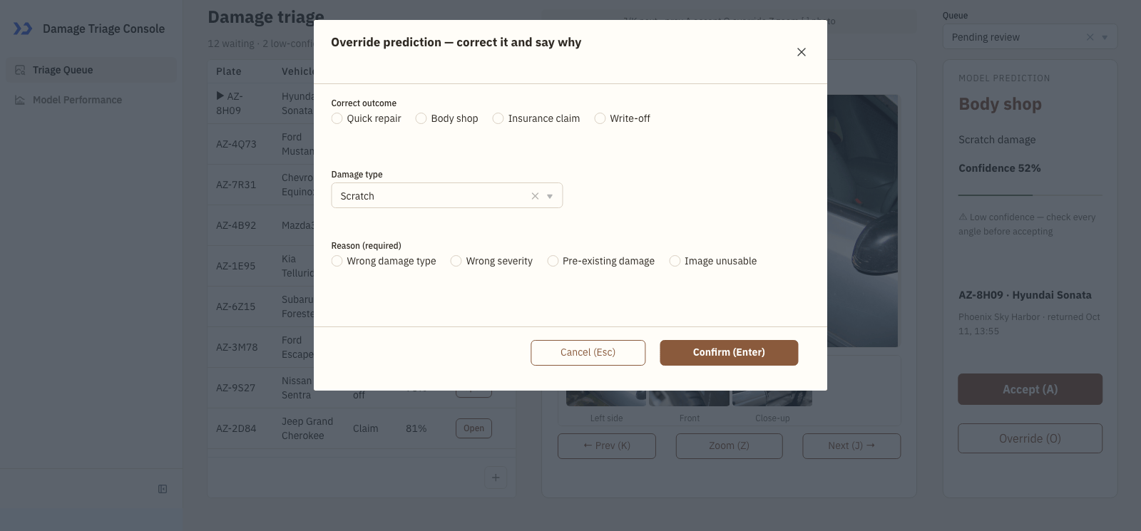 Override dialog with the correct outcome (build a damage triage console with ToolJet MCP)