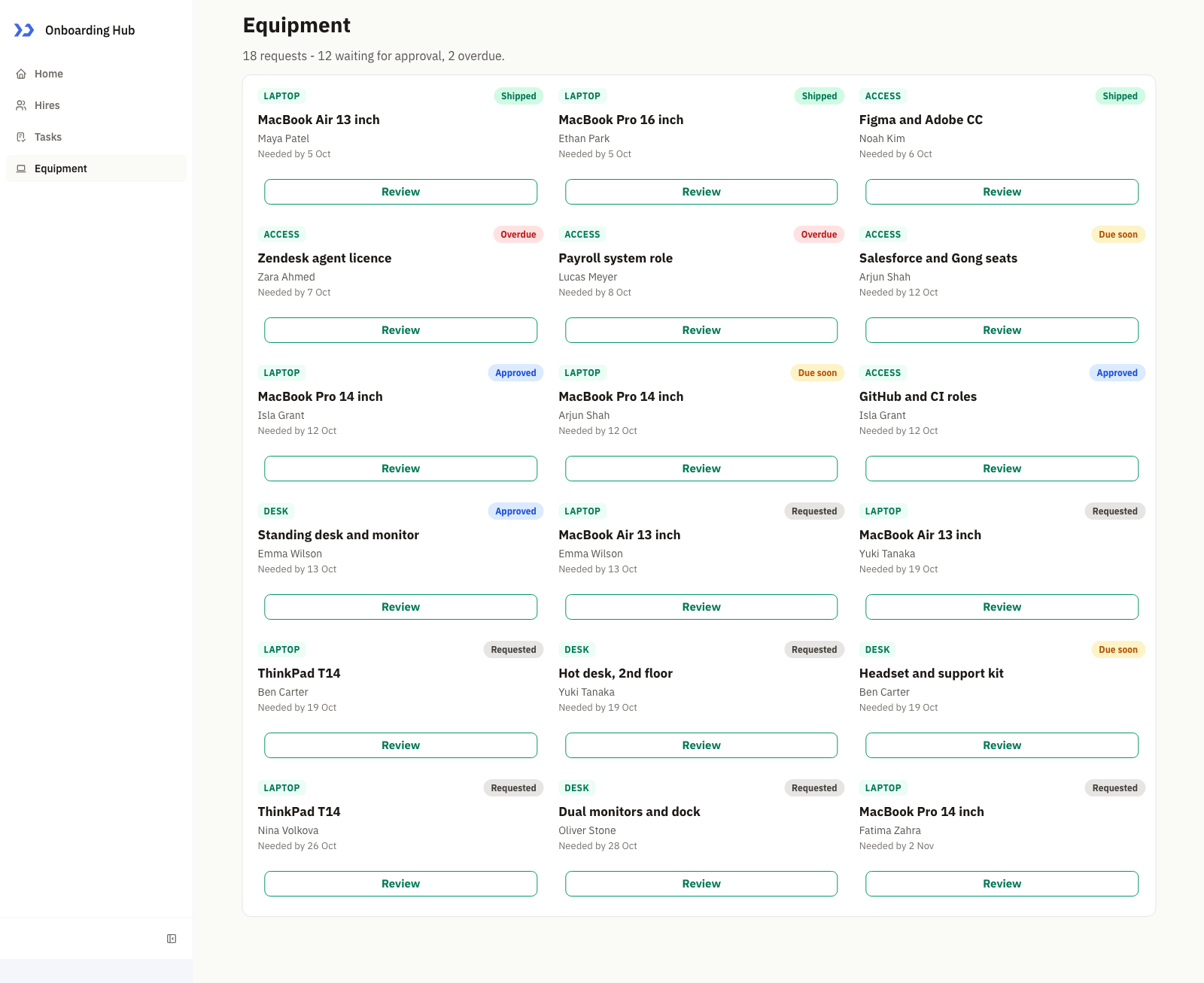 Equipment (build an employee onboarding app with ToolJet MCP)