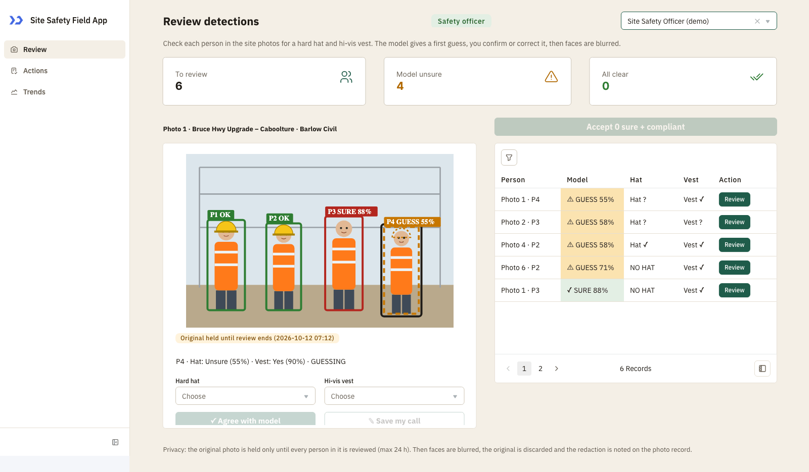 Review page as a Safety officer (build a PPE compliance desk with ToolJet MCP)