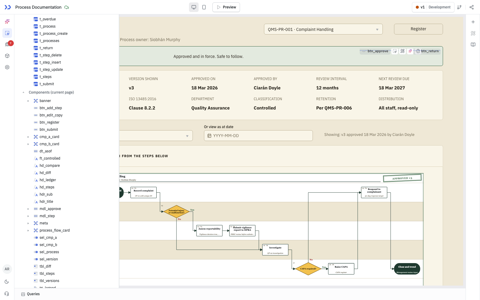 Process Governance Studio component tree generated by ToolJet MCP