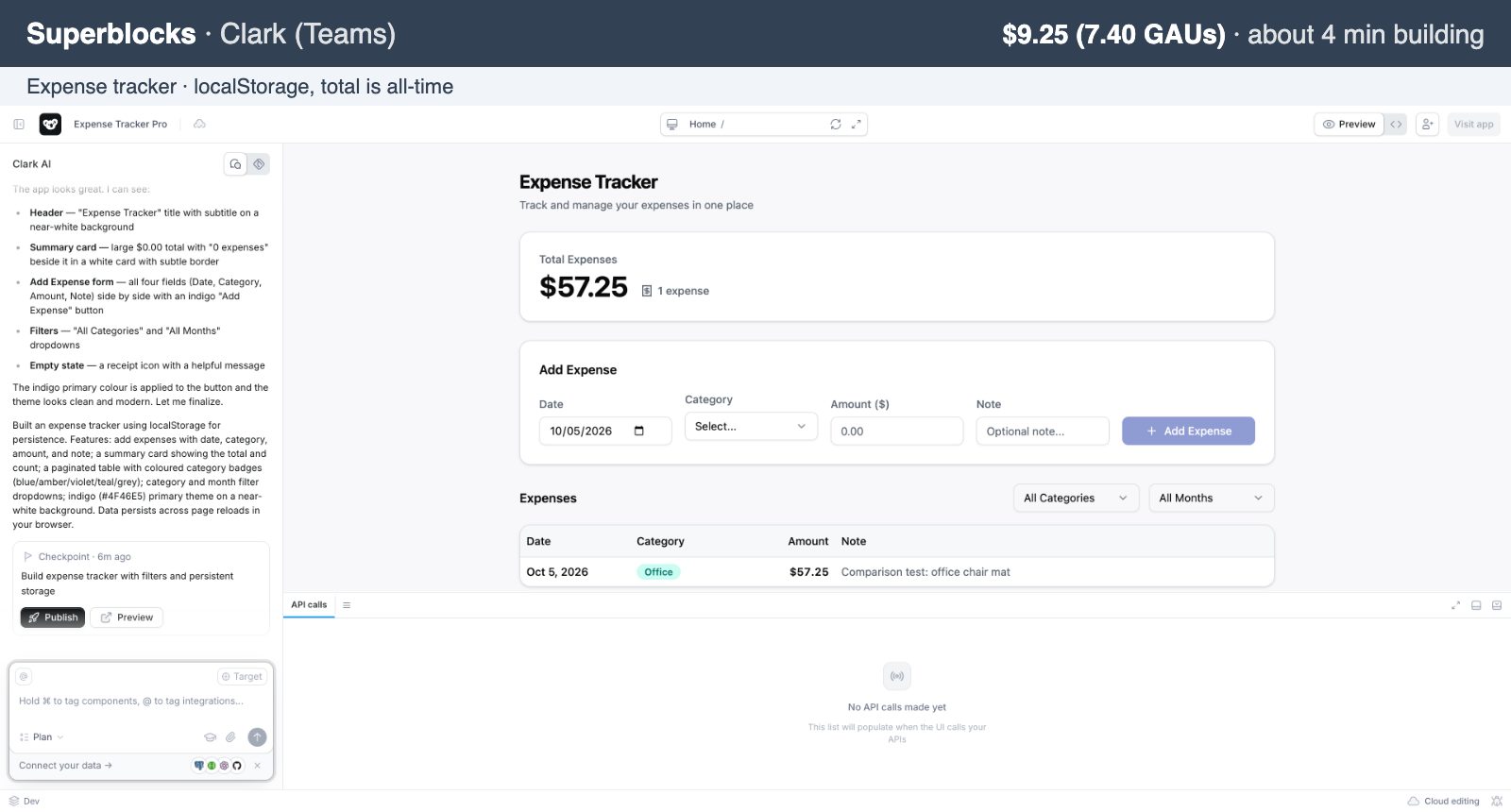 Superblocks: expense tracker, $9.25, about 4 min of building, localStorage