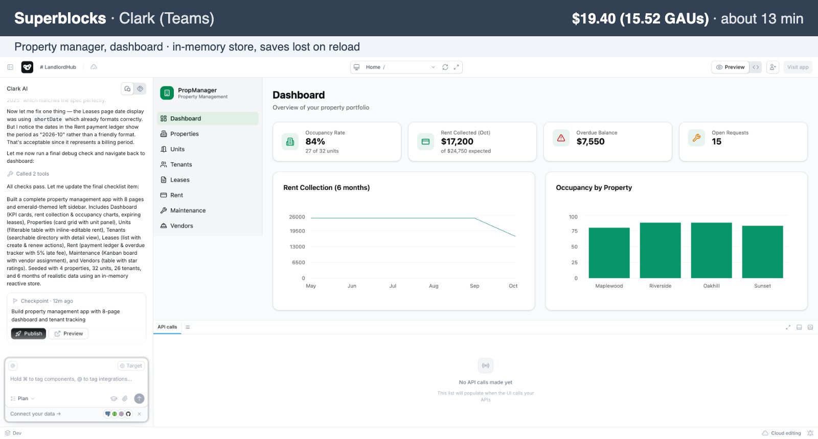 Superblocks: property manager dashboard, $19.40, about 13 min, in-memory data