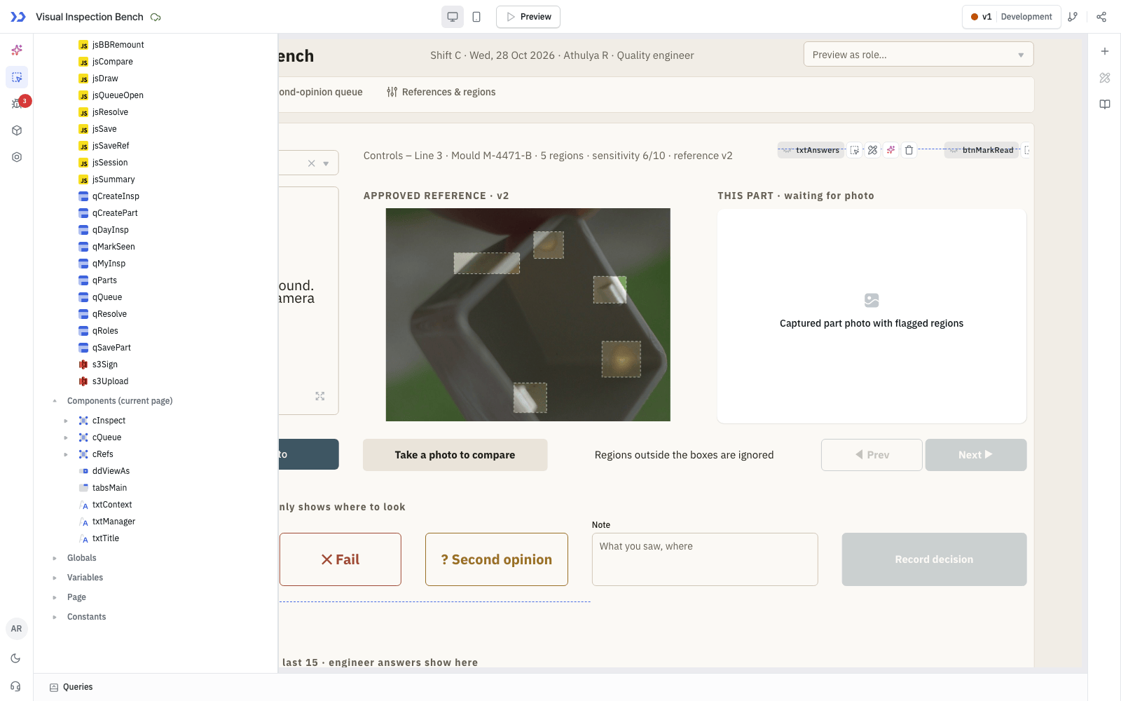 Visual Quality Gate component tree generated by ToolJet MCP